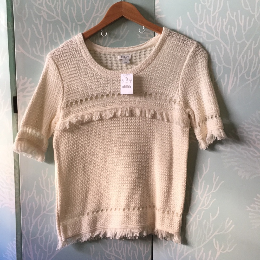 NWT JCrew short sleeve fringe knit sweater